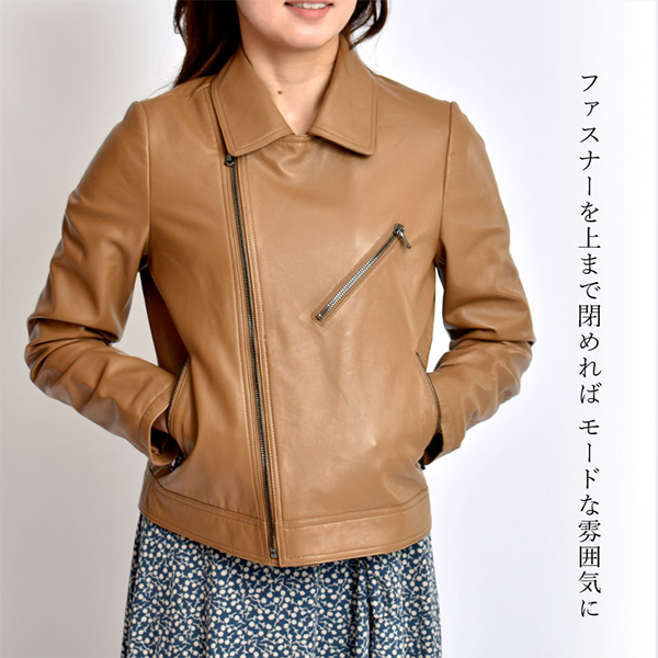 レディース 本革 ラムレザー ライダース ジャケット ダブル

