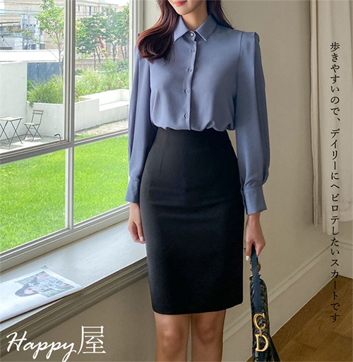 レディース タイトスカート 細見え 膝丈 バックスリット バックジップ
