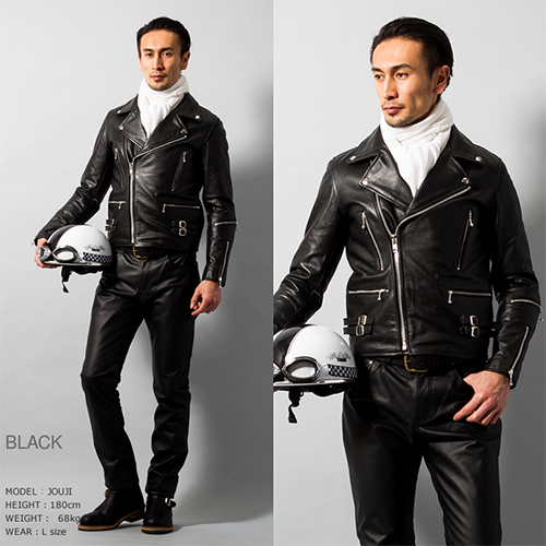 メンズ 本革 UK レザー ダブル ライダース ジャケット ホーンワークス ブラック
