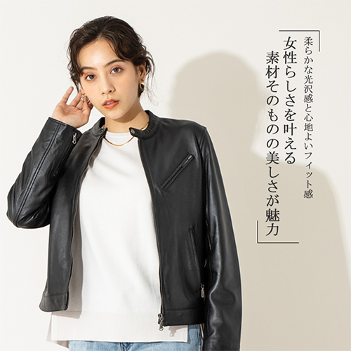 レディース 本革 レザー シングル ライダース ジャケット ブラック LIUGOO
