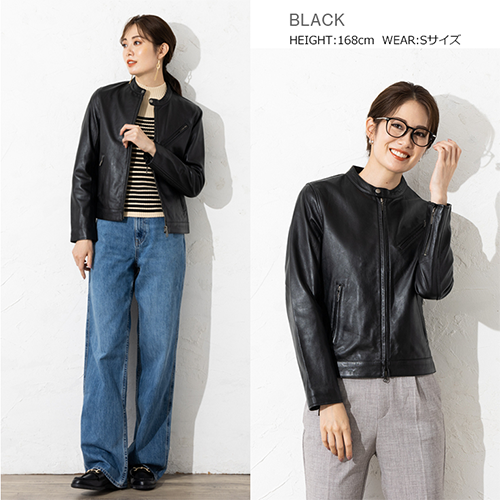 レディース 本革 レザー シングル ライダース ジャケット ブラック LIUGOO
