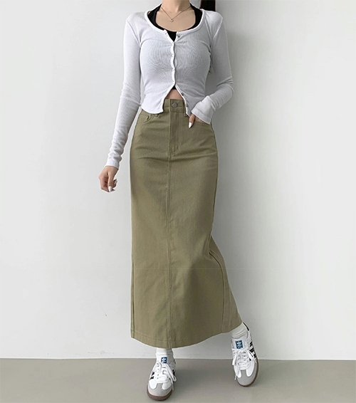 レディース タイトスカート コットン ロング フロントジップ バックスリット 2TYPE
