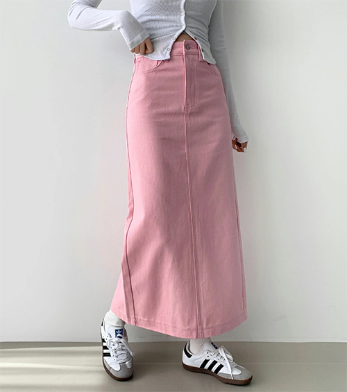 レディース タイトスカート コットン ロング フロントジップ バックスリット 2TYPE
