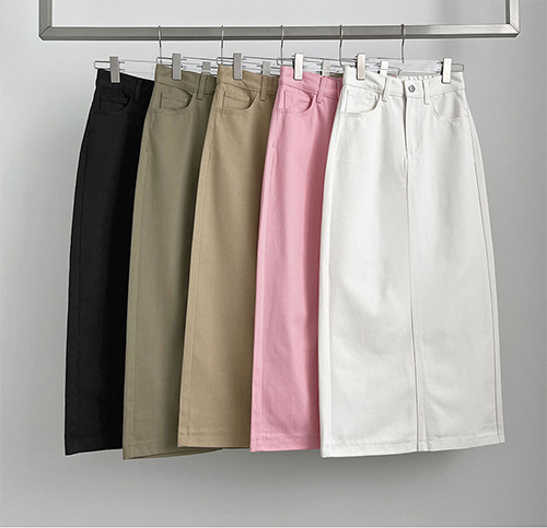 レディース タイトスカート コットン ロング フロントジップ バックスリット 2TYPE
