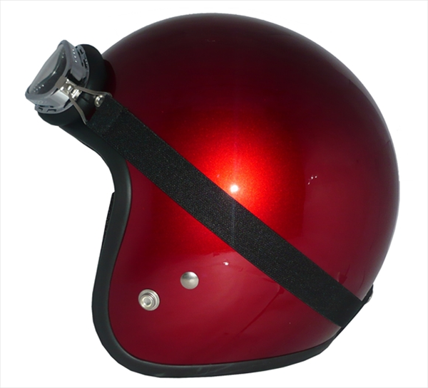 ジェットヘルメット ZK-380 キャンディレッド 装飾ビンテージゴーグル
