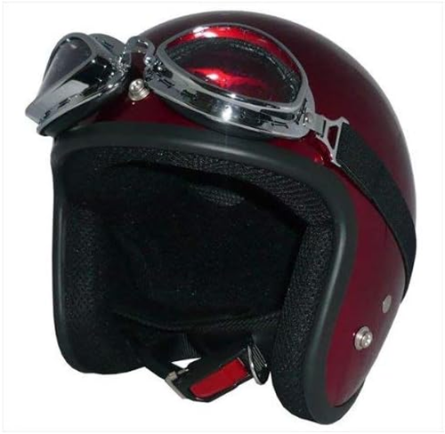 ジェットヘルメット ZK-380 キャンディレッド 装飾ビンテージゴーグル
