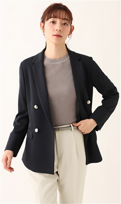 レディース ダブル ジャケット 4ボタン 秒乾 ネイビー 洋服の青山
