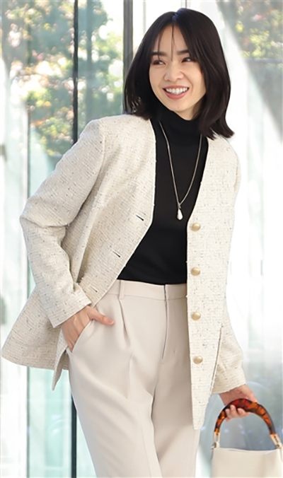 レディース Vカラー ツイード ジャケット オールシーズン 洋服の青山
