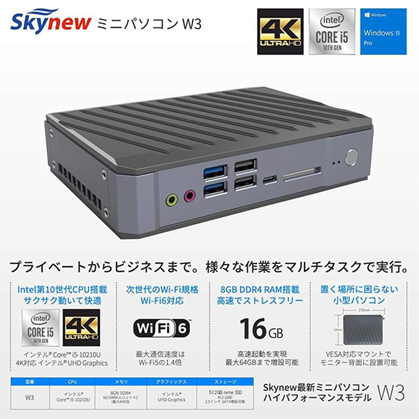 新品 ミニ デスクトップPC Skynew W3 10th i5 Wi-Fi6 Win11