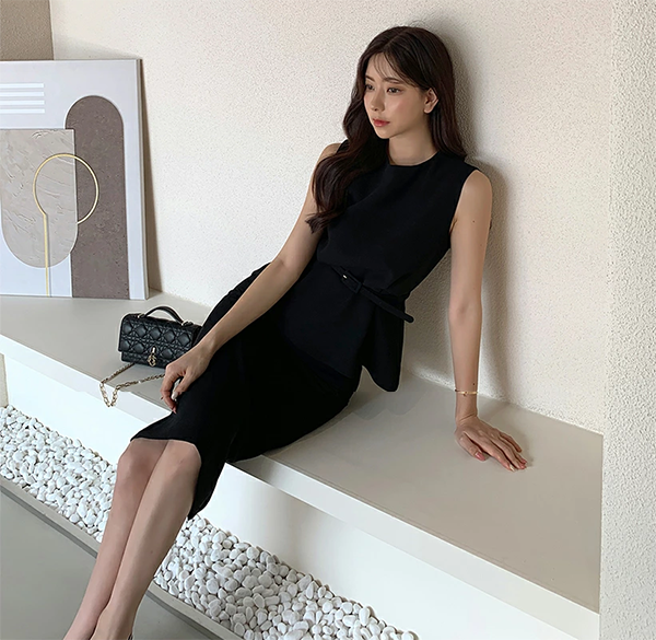 レディース Hライン タイトスカート ロング丈 バックZIP バックスリット ©DHOLIC
