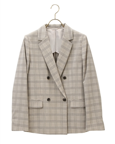 レディース ダブル ジャケット 4ボタン チェック ベージュ 洋服の青山