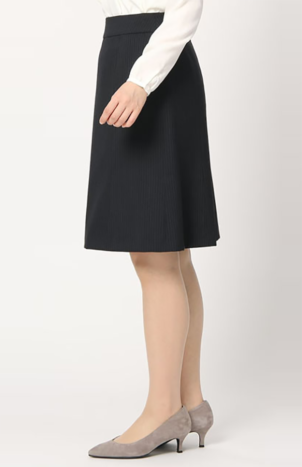 レディース セミフレア スカート 膝丈 バックファスナー ネイビー 洋服の青山