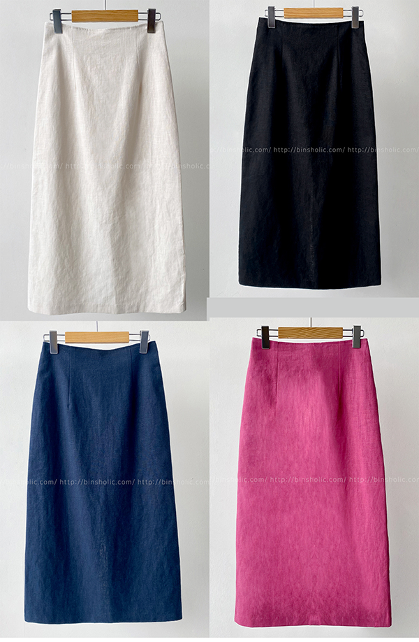 レディース ストレート リネン タイトスカート ロング バックZIP ©DHOLIC