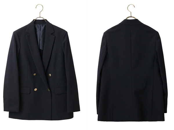 レディース 4ボタン ダブル ジャケット ロング丈 ネイビー 洋服の青山