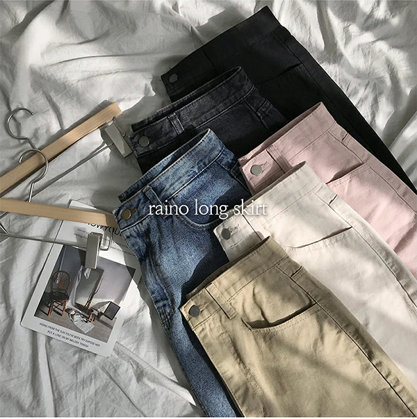 レディース デニム タイトスカート ロング丈 フロントZIP バックスリット ©DHOLIC