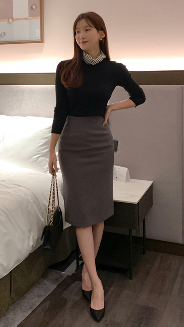レディース タイト スカート ロング丈 バックスリット バックZIP ©DHOLIC