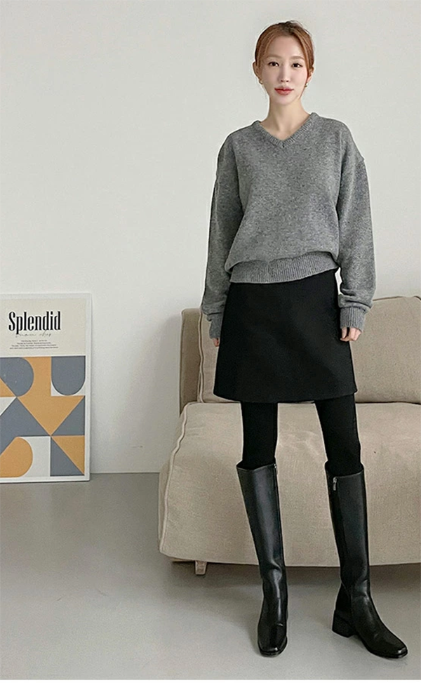 レディース ダーツライン ウール混 Aライン ミニスカート 膝上丈 バックファスナー ©DHOLIC