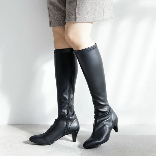 レディース ロング ブーツ アーモンドトゥ ヒール5.5cm