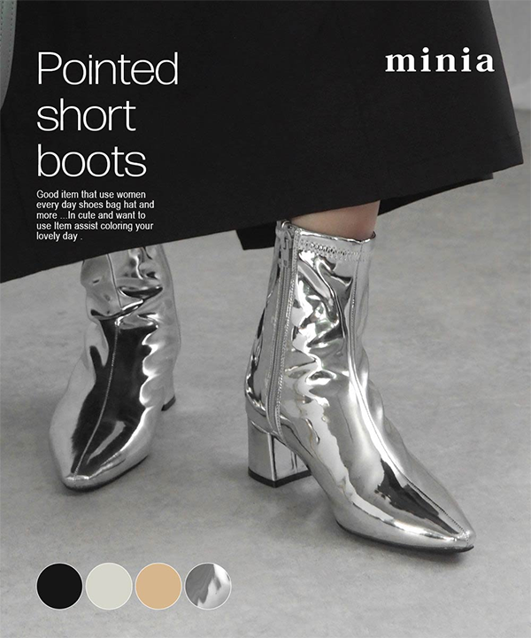 レディース ショート ブーツ ポインテッドトゥ 5cmヒール minia