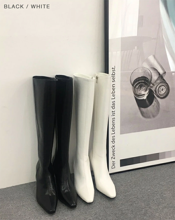 フェークレザー ロング ブーツ ポインテッドトゥ ピンヒール9cm
