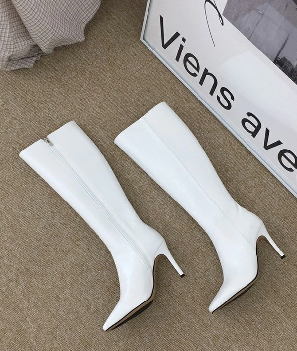 フェークレザー ロング ブーツ ポインテッドトゥ ピンヒール9cm