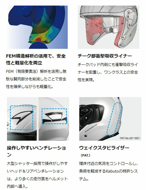 ジェット ヘルメット EXCEED-2 CYBER OGK Kabuto カブト パールホワイトブラック