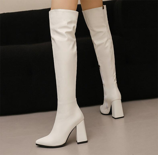 ニーハイ ロング ブーツ フェークレザー ポインテッドトゥ ヒール9.5cm