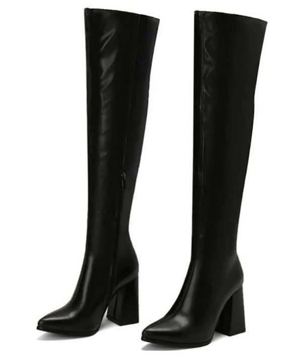 ニーハイ ロング ブーツ フェークレザー ポインテッドトゥ ヒール9.5cm
