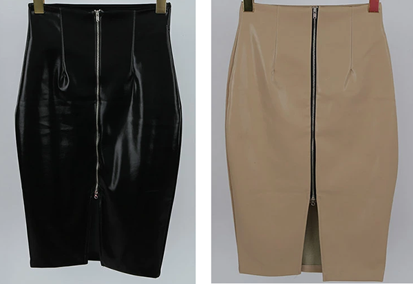 フェークレザー タイト スカート 60.0cm丈 フロントファスナー/スリット ブラック イエロー speedfashion