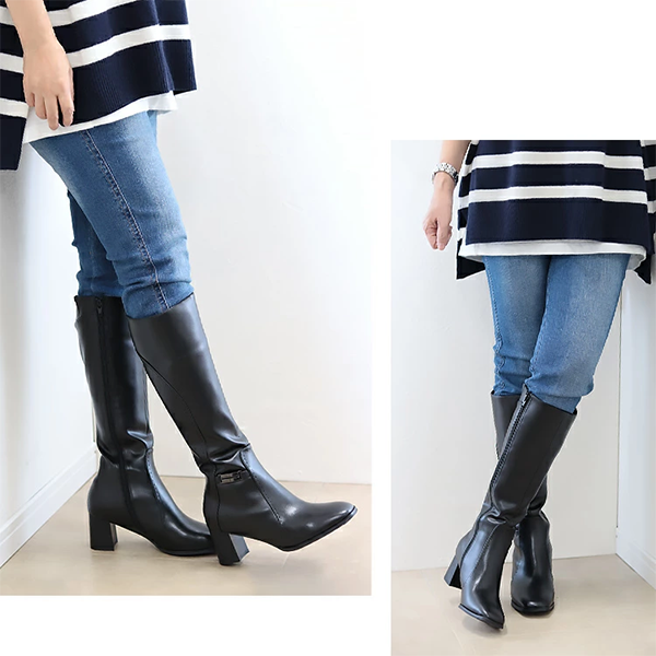 ロング ブーツ スクエアトゥ チャンキーヒール6cm