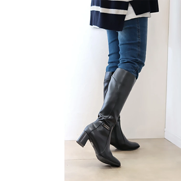 ロング ブーツ スクエアトゥ チャンキーヒール6cm