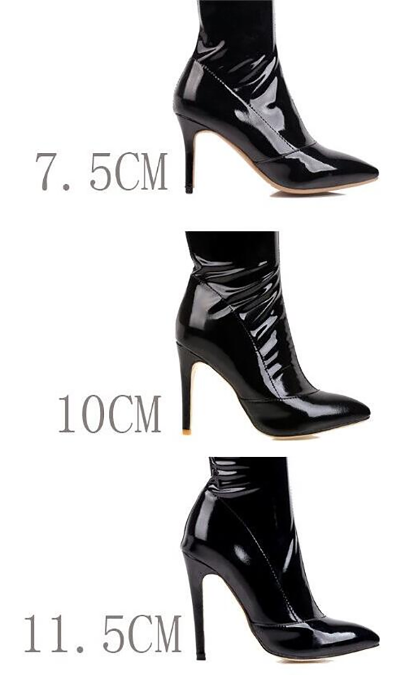 ニーハイ ブーツ エナメル ポインテッドトゥ ピンヒール7.5/10.0/11.5cm
