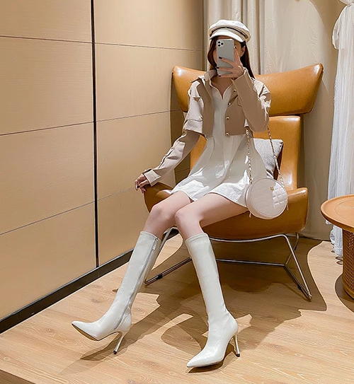 ロング ブーツ ポインテッドトゥ ピンヒール6cm
