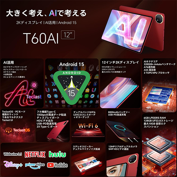 タブレット Teclast T60Ai 12型 Android15
