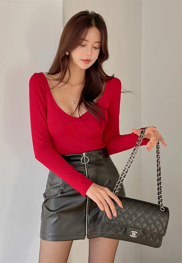 レディース フェイクレザー ミニスカート 37cm丈 フロントZIP