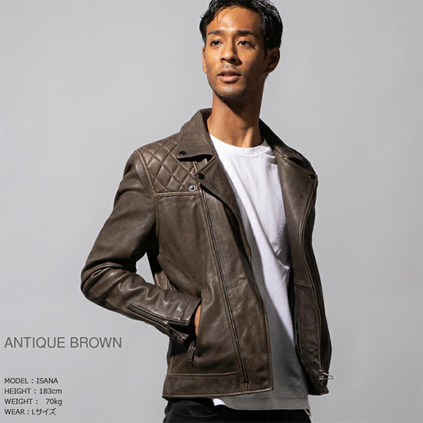 メンズ 本革 パッド ダブル ライダース ジャケット Liugoo Leathers アンティークブラウン