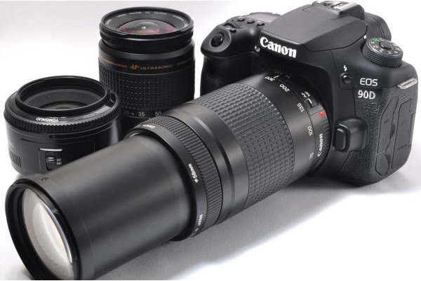 中古 カメラ デジタル一眼レフ キヤノン Canon 90D トリプルレンズ CANON 28-80mm 75-300mm YONGNUO YN50mm