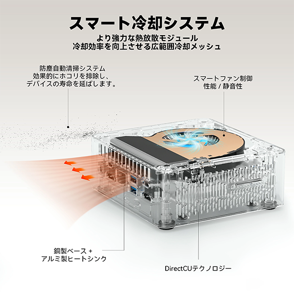 内蔵の超静音冷却ファンと金属筐体
