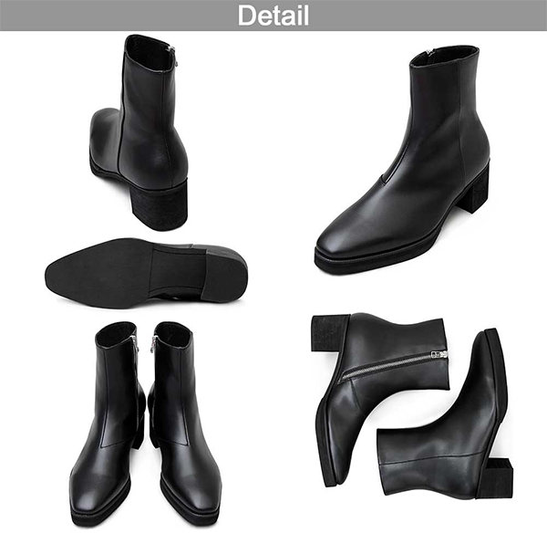 メンズ ショート ブーツ 7cm（6.8cm）ヒール サイドジップ ブラック glabella