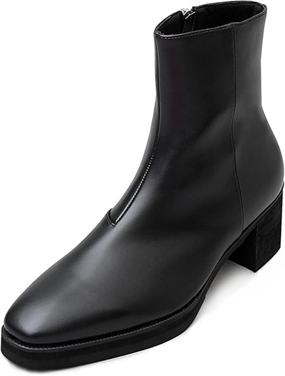 メンズ ショート ブーツ 7cm（6.8cm）ヒール サイドジップ ブラック glabella
