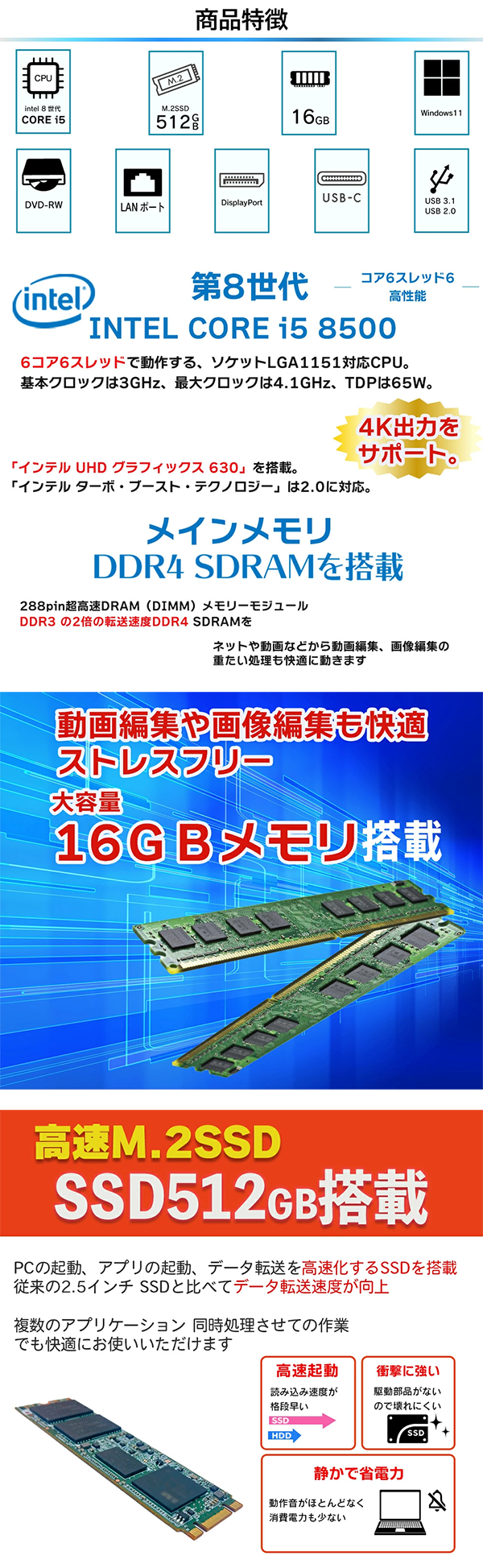 中古 デスクトップパソコン PC HP EliteDesk 800 G4 SF 8世代 i5 Windows11