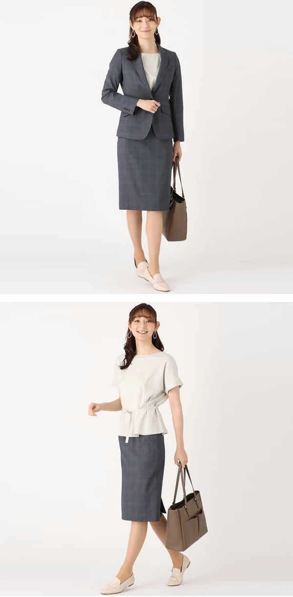 レディース タイトスカート 62cm丈 バックファスナー グレー チェック 洋服の青山