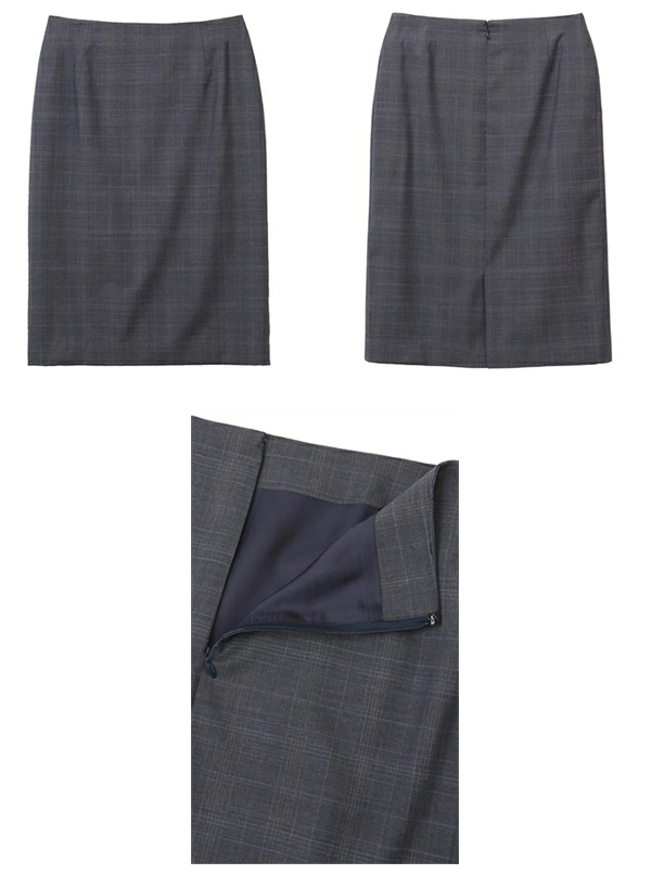 レディース タイトスカート 62cm丈 バックファスナー グレー チェック 洋服の青山