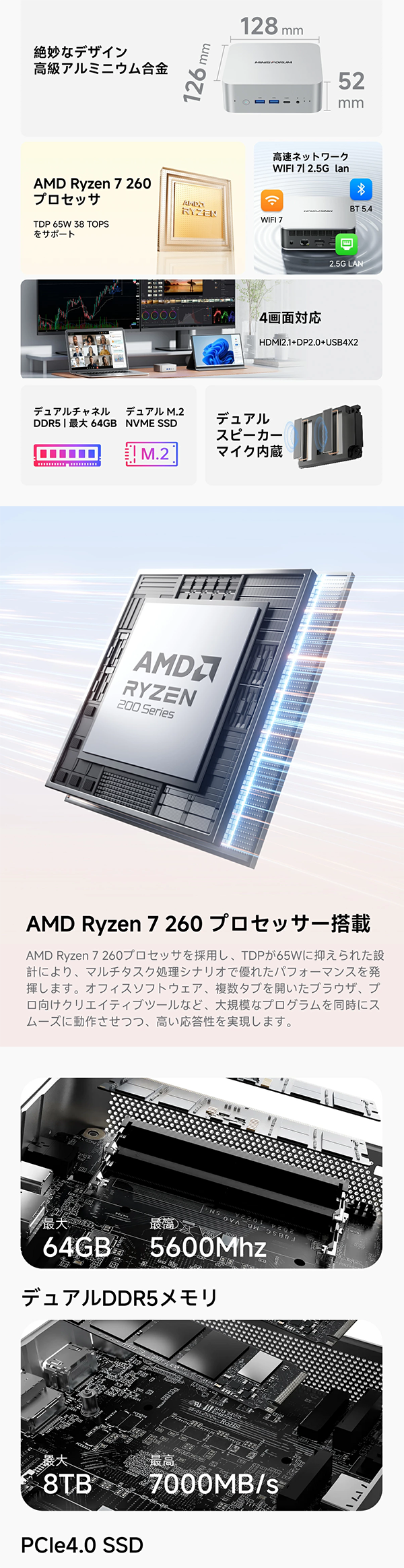 新品 ミニデスクトップパソコン PC MINISFORUM AI X1 Ryzen7 Wi-Fi7 Windows11