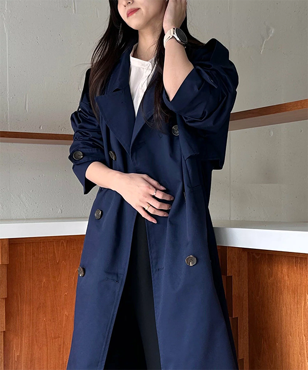 レディース トレンチ コート ロング ブリティッシュクロス ダブルブレスト MAISON BREEZE
