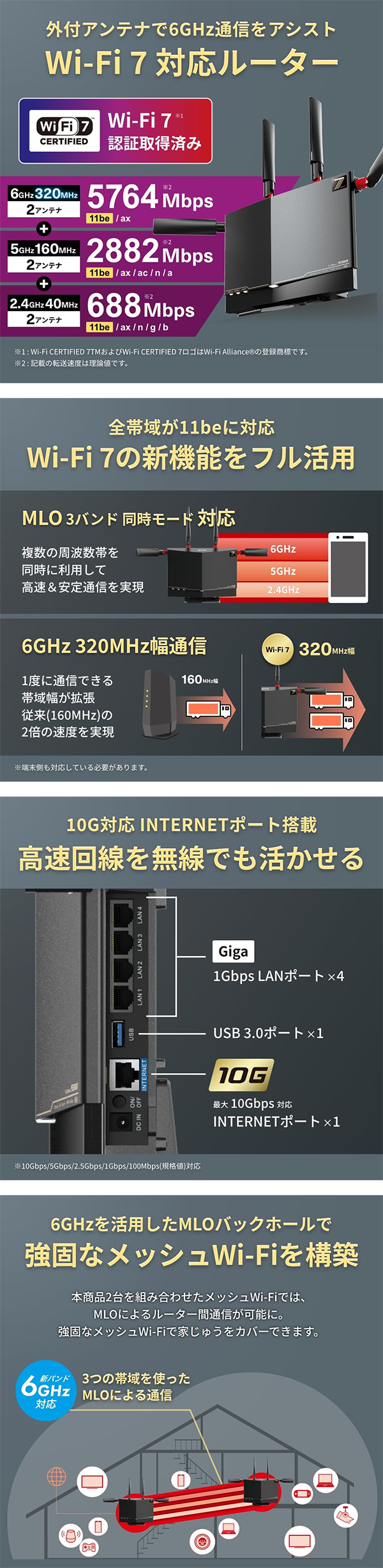 新品 無線LAN トライバンドルーター 親機 バッファロー BUFFALO Wi-Fi7 WXR9300BE6P 10Gbpsポート IPv6