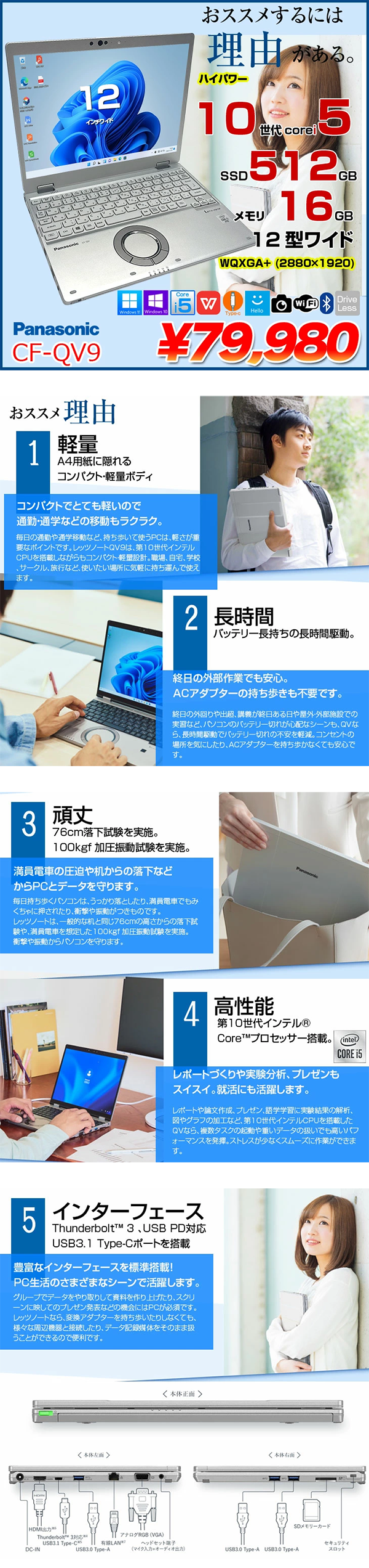 中古 ノートパソコン PC パナソニック レッツノート QV9 10世代 Core i5 Windows11 12.1型
