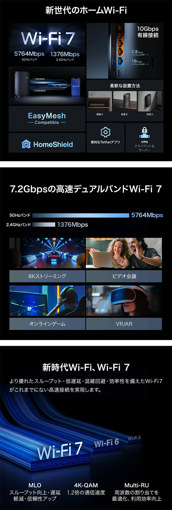 新品 無線LANルーター 親機 TP-Link BE7140 EasyMesh Wi-Fi7 IPv6 10Giga
