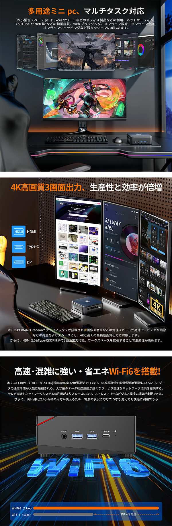 新品 ミニデスクトップパソコン Nipogi gaming pc Ryzen7 3画面同時出力 Windows11 Pro
