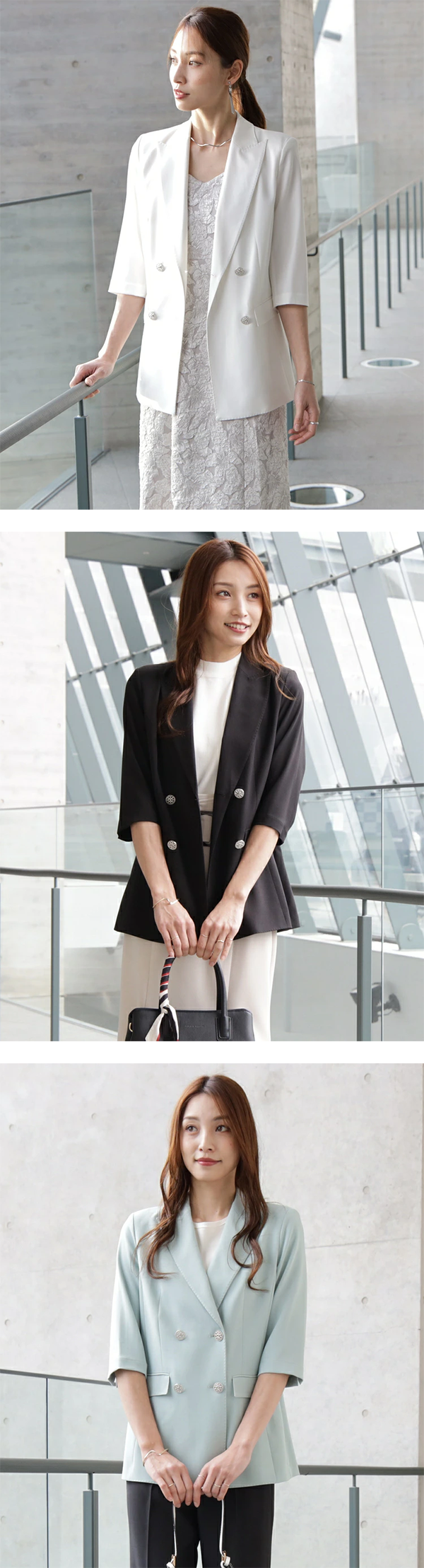 レディース テーラード 五分袖 ジャケット ダブルボタン Dresss+